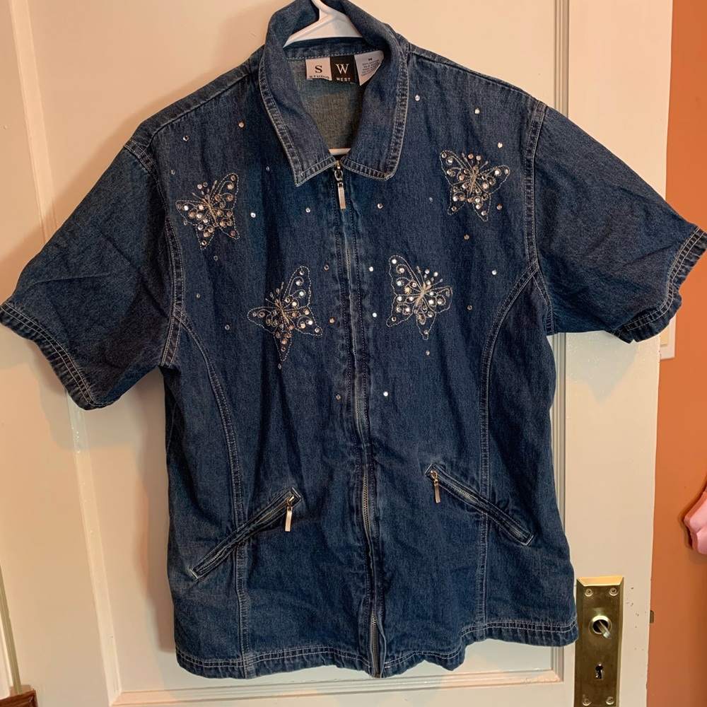 Denim Jacket & pants with Butterfly Design